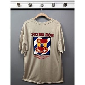 Gildan 703rd BSB Maintain The Line Never Quit Military Graphic T-Shirt Tan Large